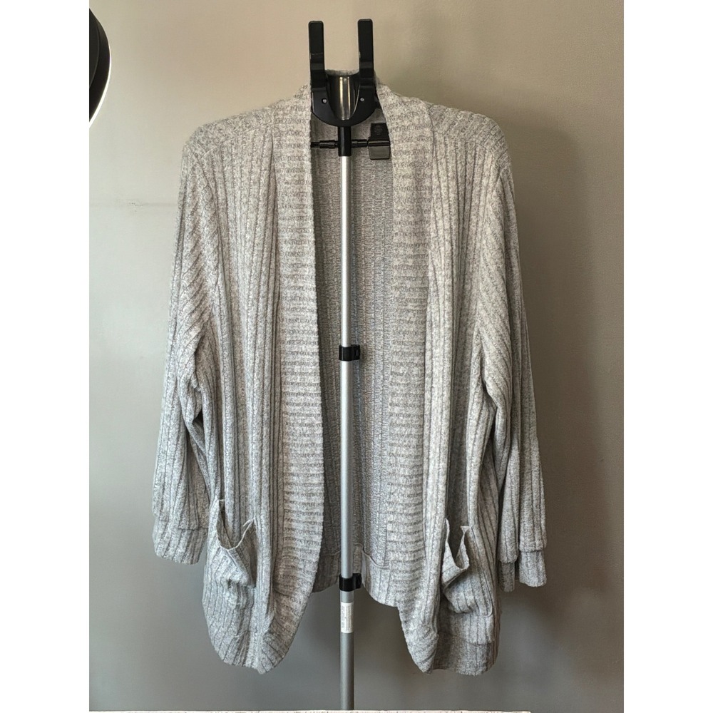 SHEIN Curve Cardigan Womens 4X Gray Ribbed Knit Open Front Pockets Sot Cozy